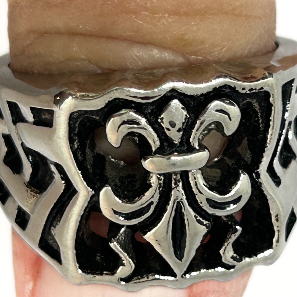 Vintage Fleur De Lis Biker Ring Stainless Steel Unique Ring‎ Size 13